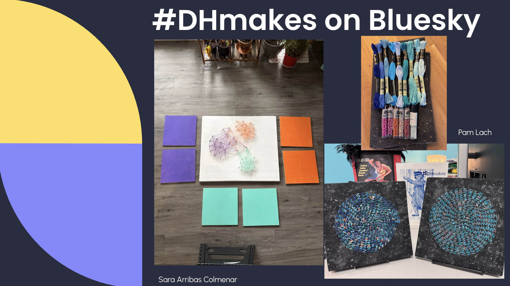 A string and nails network and an embroidery spiral of Z's with beads